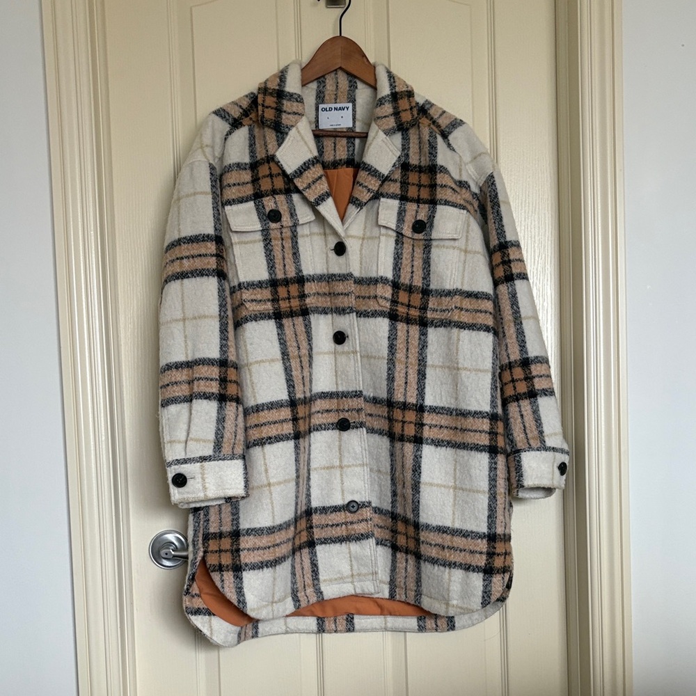 Old Navy Cream and Tan Plaid Jacket
